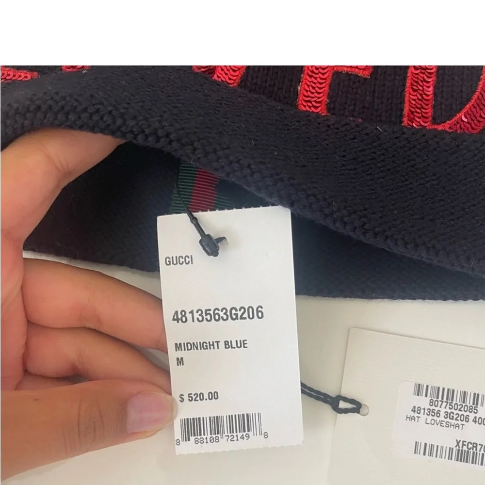 NWT Gucci LOVED Navy Blue Beanie Hat - Picture 8 of 11